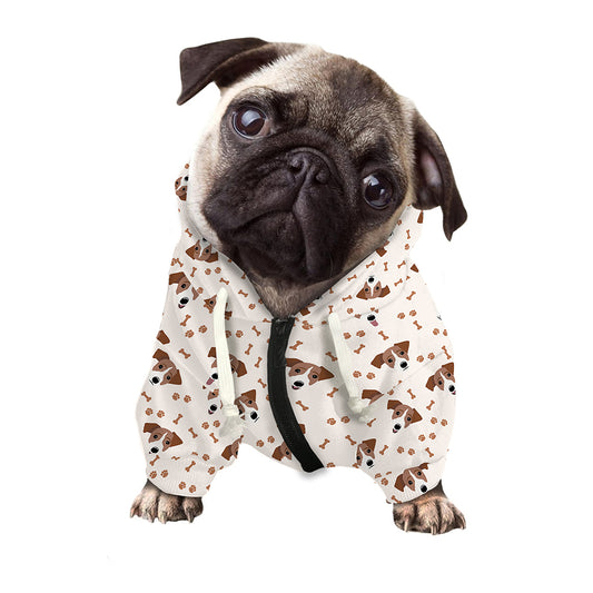 Jack Russell Terrier And Bone Print Dog Zip Up Hoodie