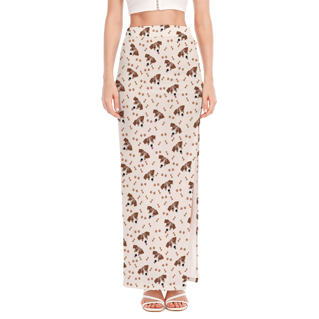 Jack Russell Terrier And Bone Print High Slit Maxi Skirt