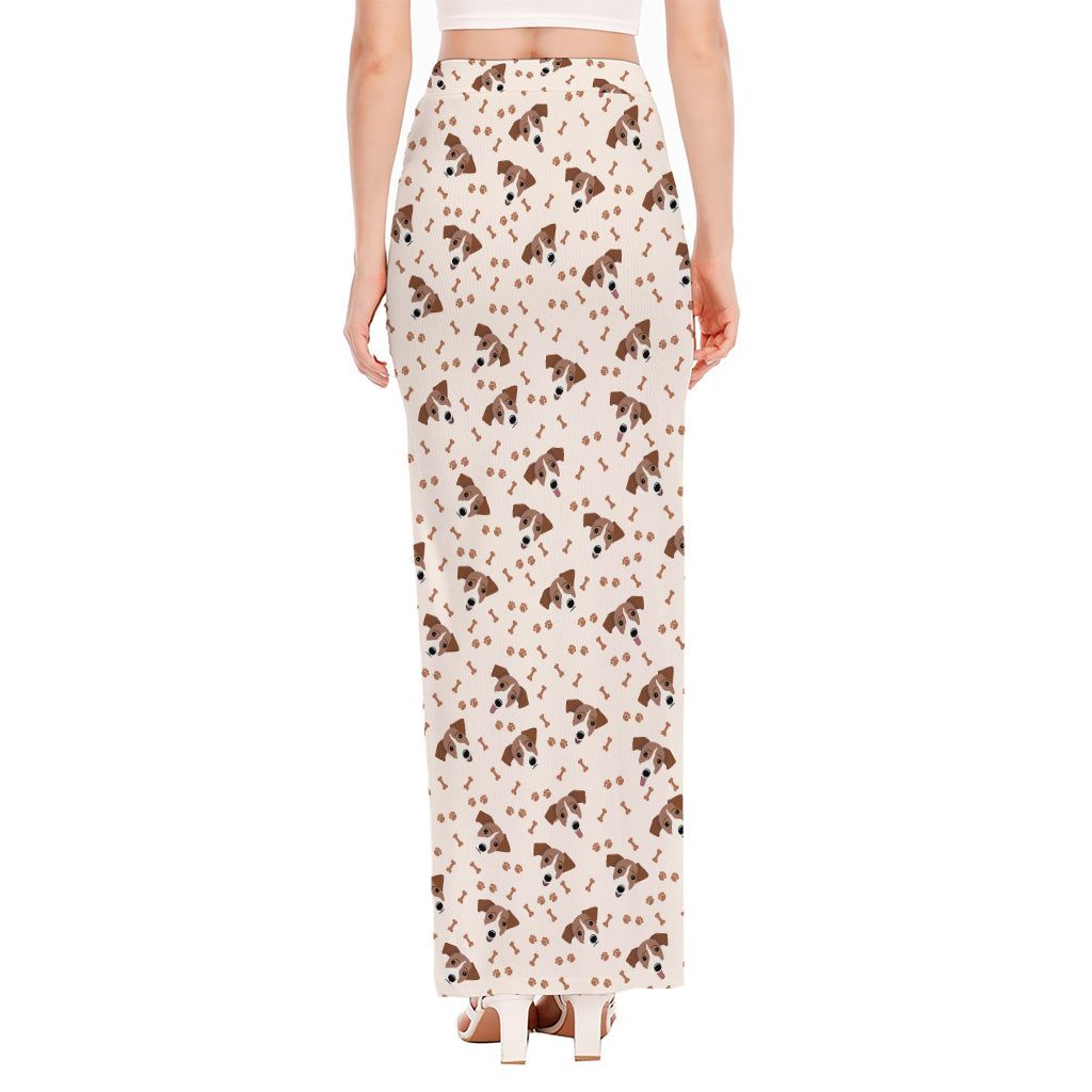 Jack Russell Terrier And Bone Print High Slit Maxi Skirt