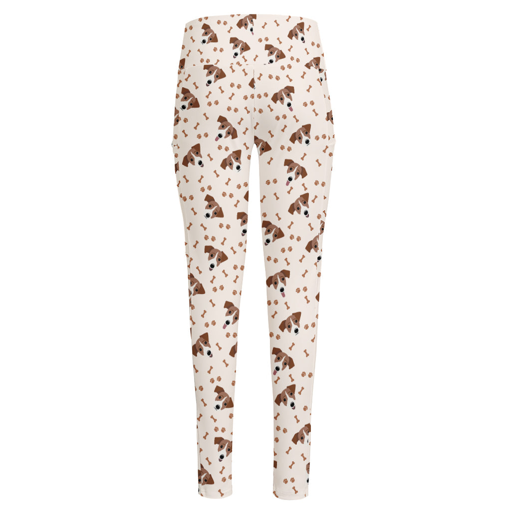 Jack Russell Terrier And Bone Print High-Waisted Pocket Leggings