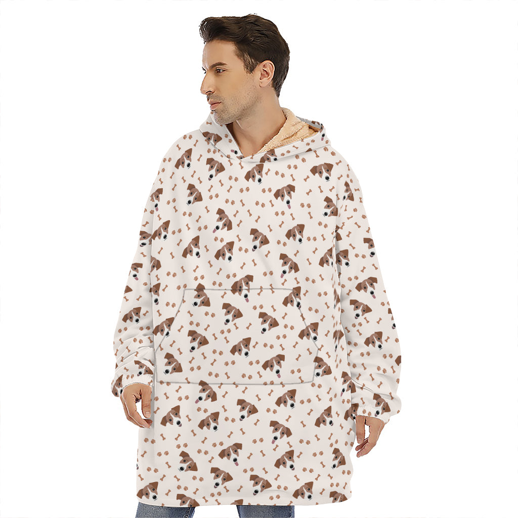 Jack Russell Terrier And Bone Print Hoodie Blanket