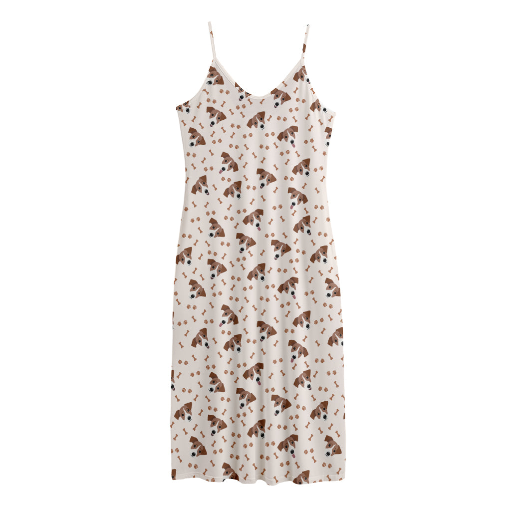 Jack Russell Terrier And Bone Print Jersey Midi Cami Dress