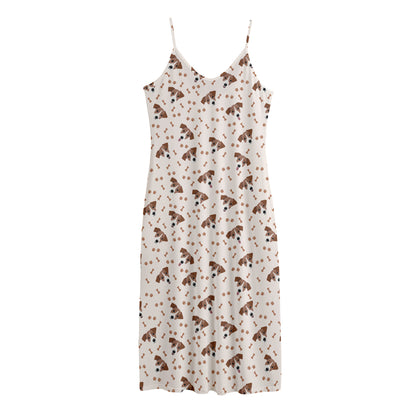 Jack Russell Terrier And Bone Print Jersey Midi Cami Dress