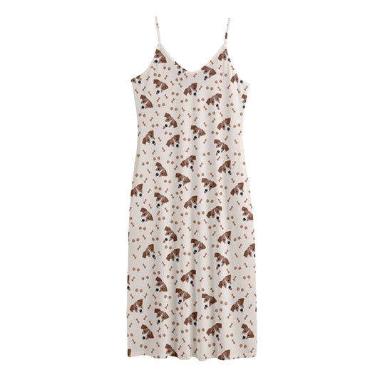 Jack Russell Terrier And Bone Print Jersey Midi Cami Dress