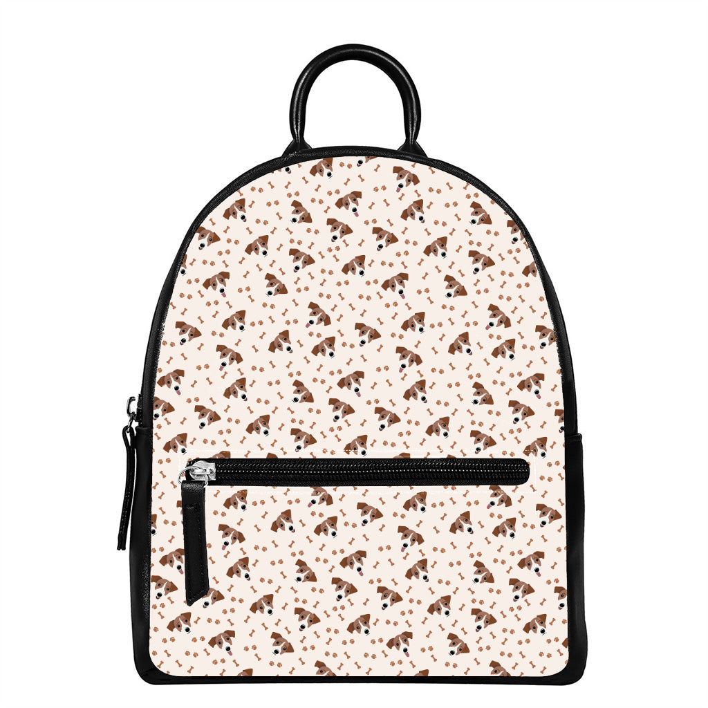 Jack Russell Terrier And Bone Print Leather Backpack
