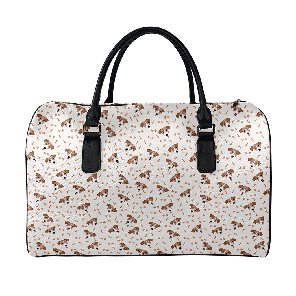 Jack Russell Terrier And Bone Print Leather Duffle Bag