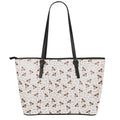 Jack Russell Terrier And Bone Print Leather Tote Bag With Zipper