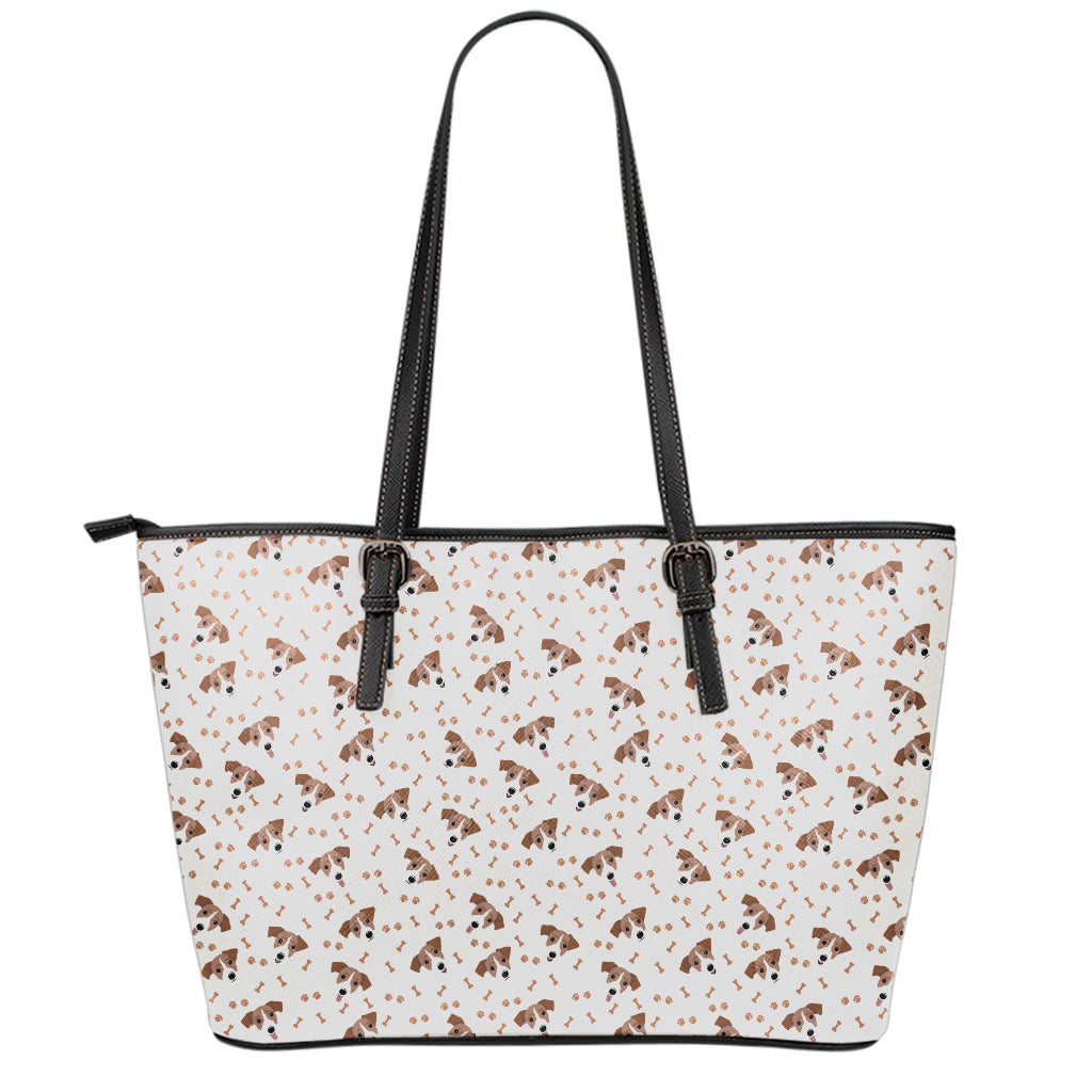 Jack Russell Terrier And Bone Print Leather Tote Bag