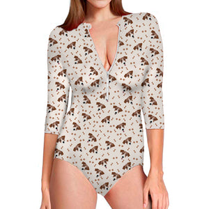 Jack Russell Terrier And Bone Print Long Sleeve Swimsuit