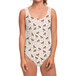 Jack Russell Terrier And Bone Print One Piece Swimsuit