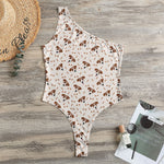 Jack Russell Terrier And Bone Print One Shoulder Bodysuit