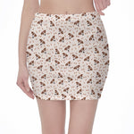 Jack Russell Terrier And Bone Print Pencil Mini Skirt
