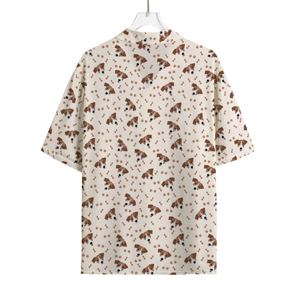 Jack Russell Terrier And Bone Print Rayon Hawaiian Shirt