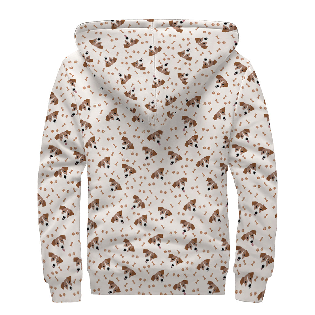 Jack Russell Terrier And Bone Print Sherpa Lined Zip Up Hoodie