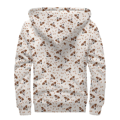 Jack Russell Terrier And Bone Print Sherpa Lined Zip Up Hoodie