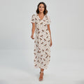 Jack Russell Terrier And Bone Print Short Sleeve Maxi Dress