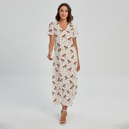 Jack Russell Terrier And Bone Print Short Sleeve Maxi Dress