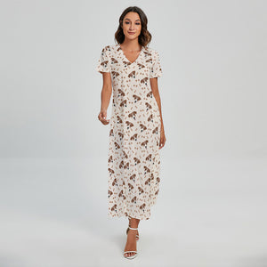 Jack Russell Terrier And Bone Print Short Sleeve Maxi Dress