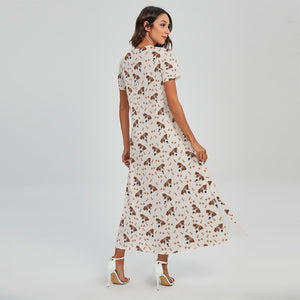 Jack Russell Terrier And Bone Print Short Sleeve Maxi Dress