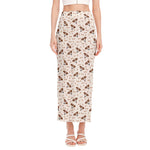 Jack Russell Terrier And Bone Print Side Slit Maxi Skirt