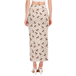 Jack Russell Terrier And Bone Print Side Slit Maxi Skirt