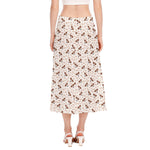 Jack Russell Terrier And Bone Print Side Slit Midi Skirt