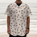 Jack Russell Terrier And Bone Print Textured Short Sleeve Shirt