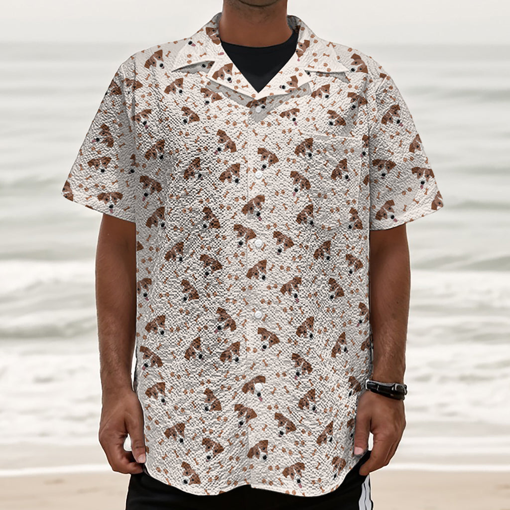 Jack Russell Terrier And Bone Print Textured Short Sleeve Shirt