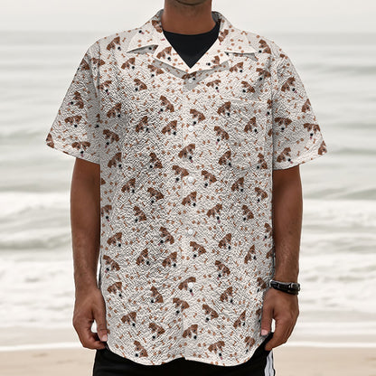 Jack Russell Terrier And Bone Print Textured Short Sleeve Shirt