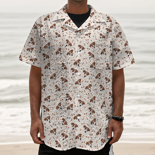Jack Russell Terrier And Bone Print Textured Short Sleeve Shirt