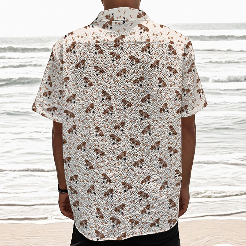 Jack Russell Terrier And Bone Print Textured Short Sleeve Shirt