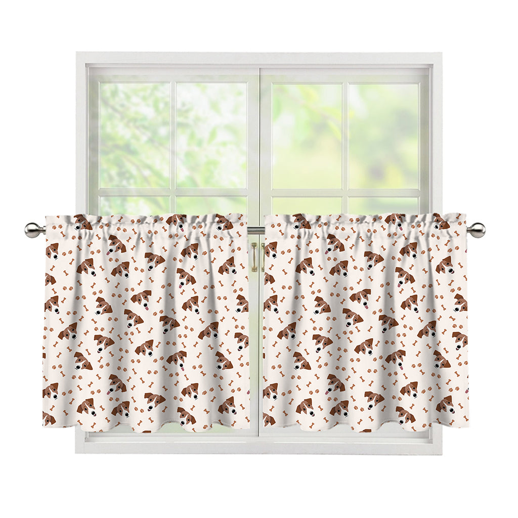Jack Russell Terrier And Bone Print Tier Curtains