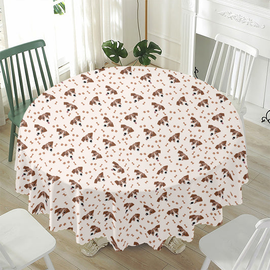 Jack Russell Terrier And Bone Print Waterproof Round Tablecloth