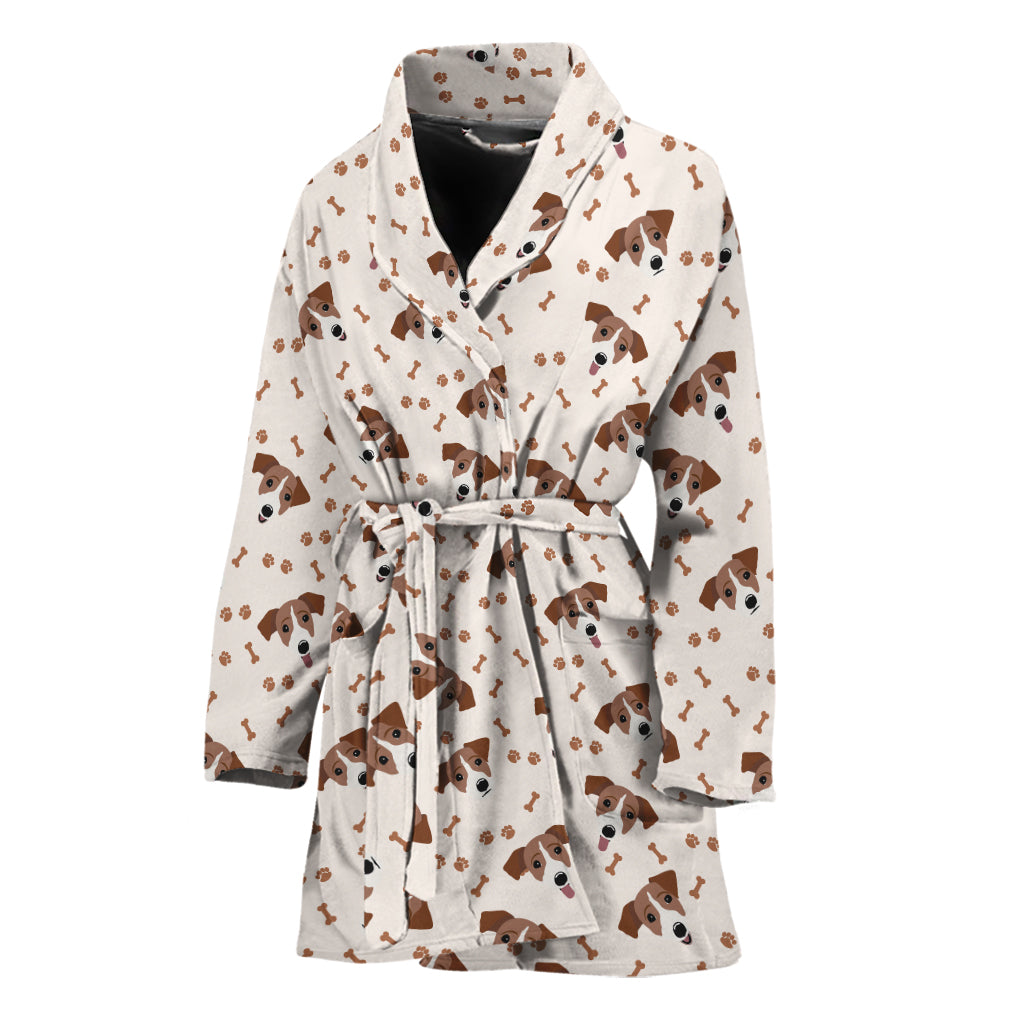 Jack Russell Terrier And Bone Print Women's Bathrobe