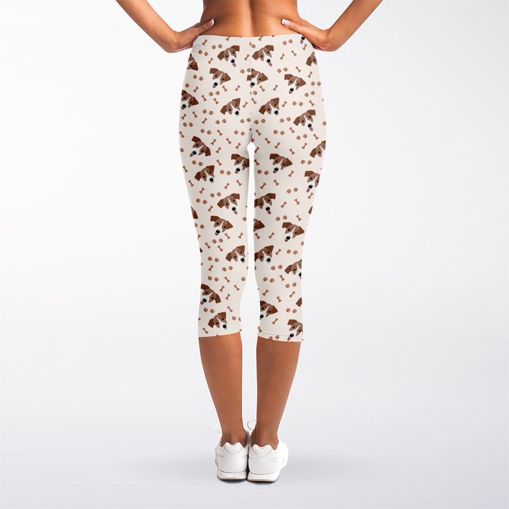 Jack Russell Terrier And Bone Print Women's Capri Leggings