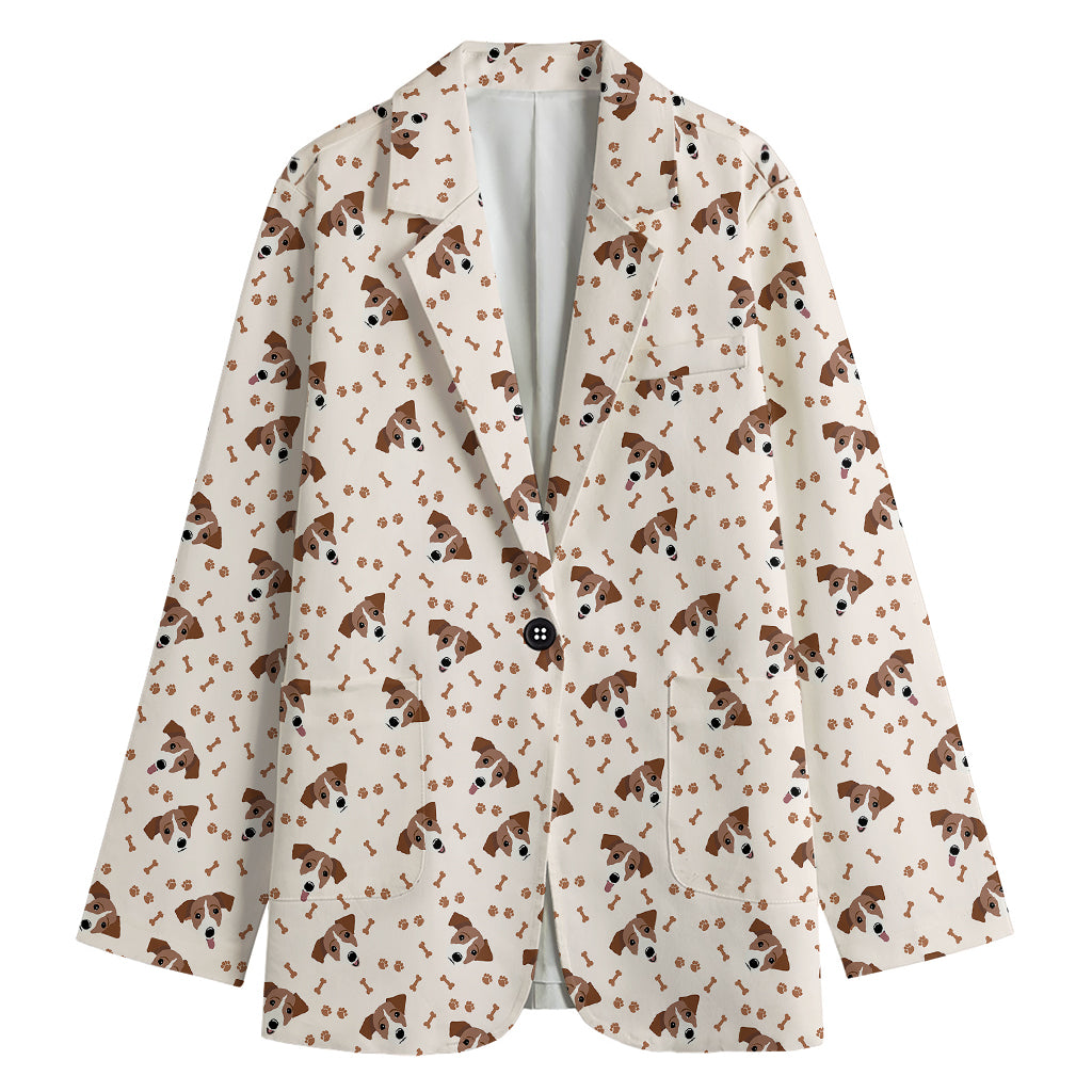 Jack Russell Terrier And Bone Print Women's Cotton Blazer