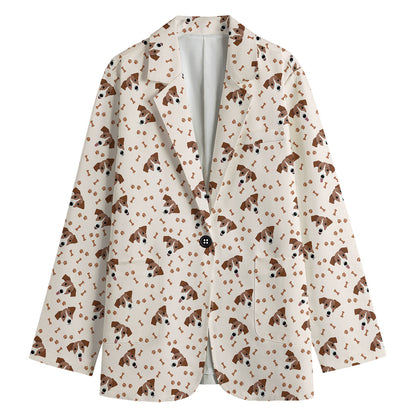 Jack Russell Terrier And Bone Print Women's Cotton Blazer