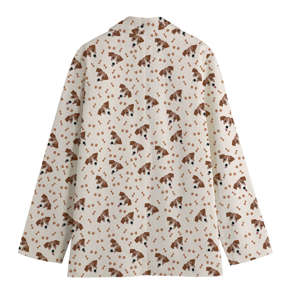 Jack Russell Terrier And Bone Print Women's Cotton Blazer