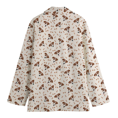 Jack Russell Terrier And Bone Print Women's Cotton Blazer
