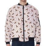Jack Russell Terrier And Bone Print Zip Sleeve Bomber Jacket