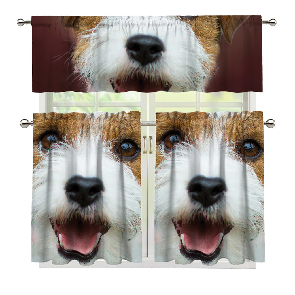 Jack Russell Terrier Portrait Print 3 Piece Kitchen Curtains