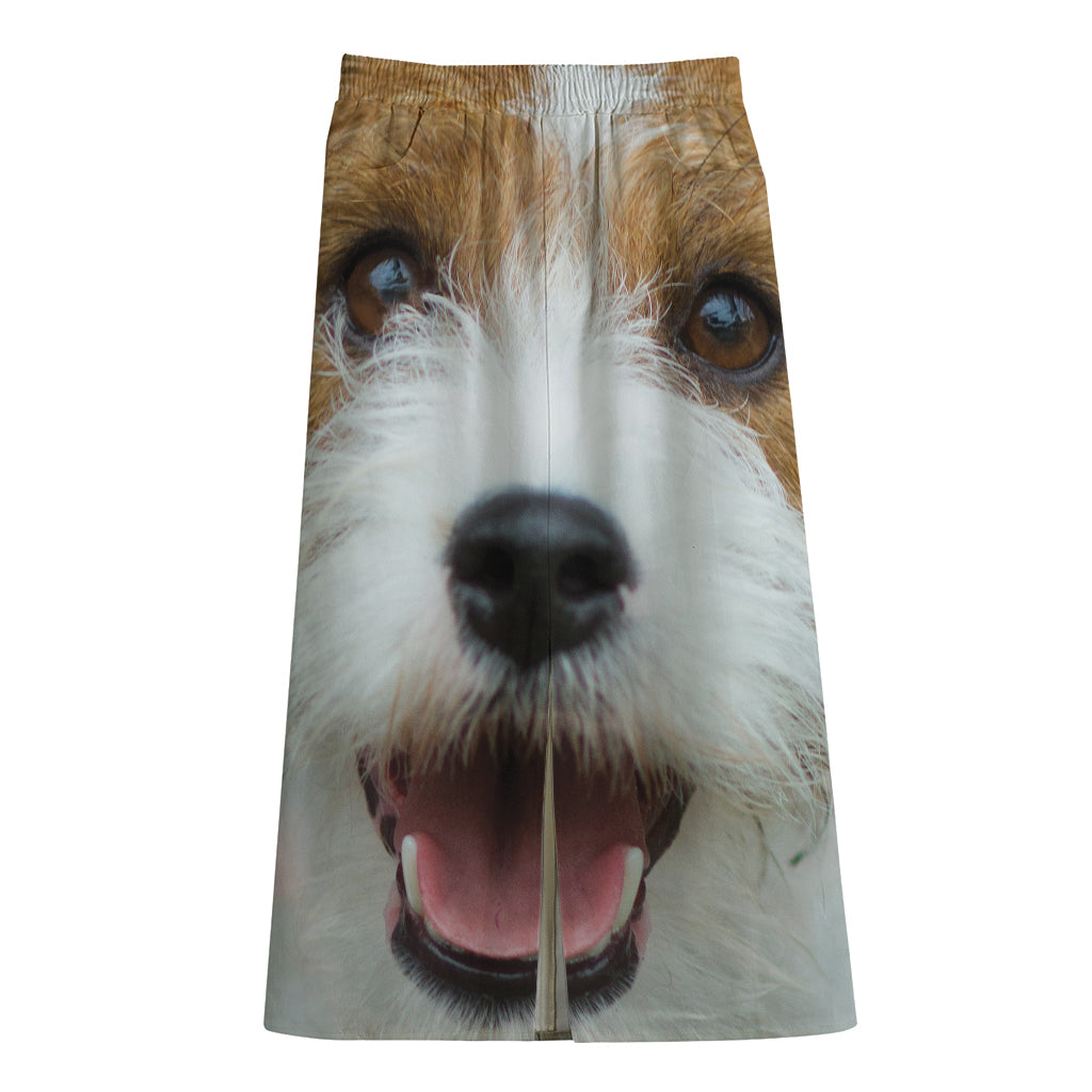 Jack Russell Terrier Portrait Print Cotton Front Slit Maxi Skirt