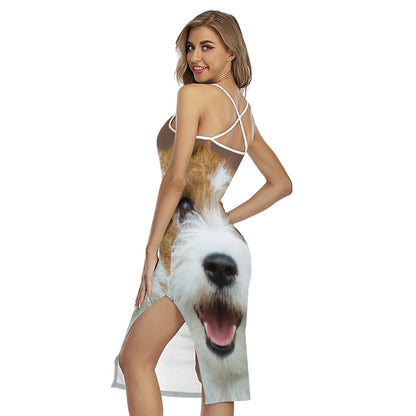 Jack Russell Terrier Portrait Print Cross Back Cami Dress