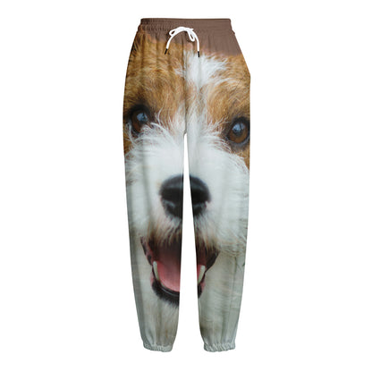 Jack Russell Terrier Portrait Print Fleece Lined Knit Pants