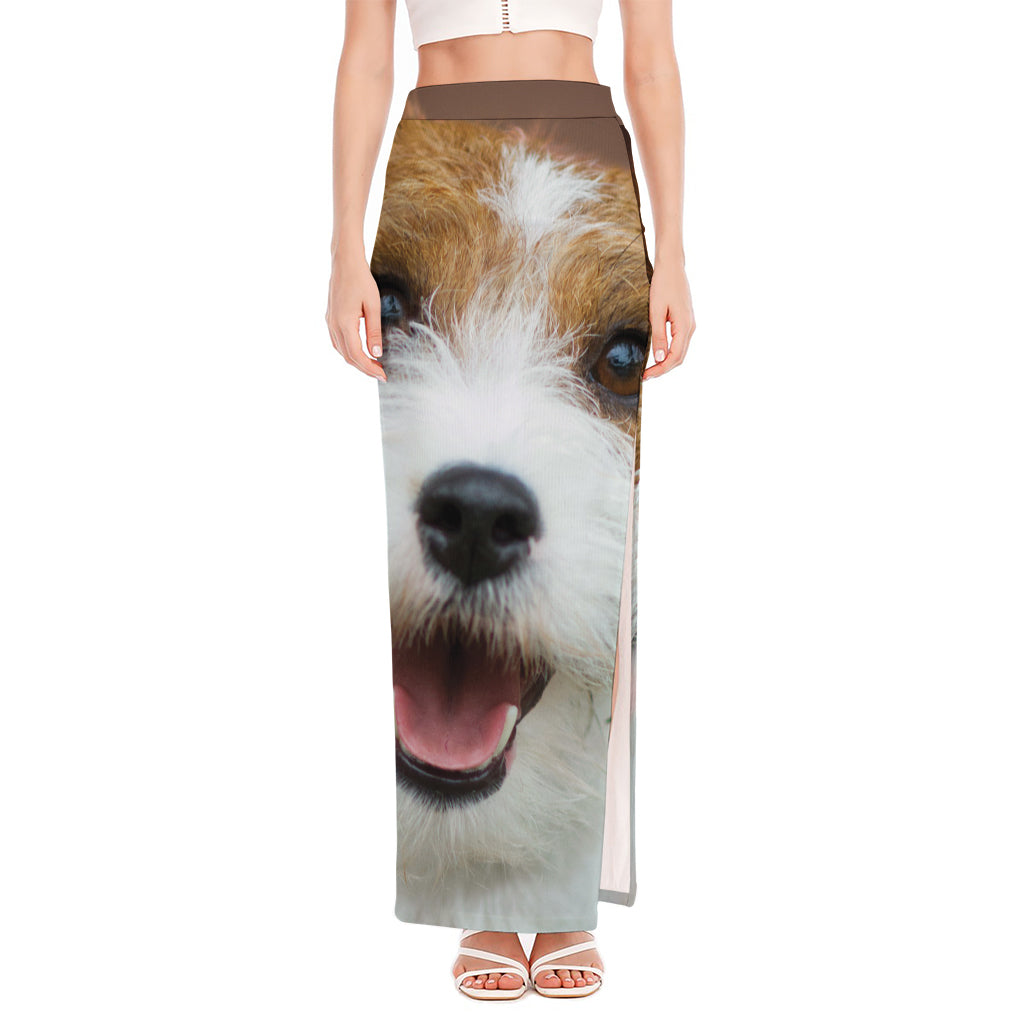 Jack Russell Terrier Portrait Print High Slit Maxi Skirt