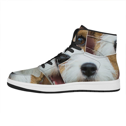Jack Russell Terrier Portrait Print High Top Leather Sneakers
