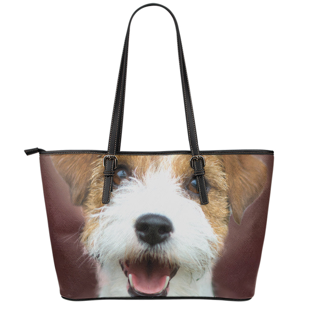 Jack Russell Terrier Portrait Print Leather Tote Bag