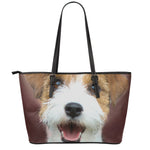 Jack Russell Terrier Portrait Print Leather Tote Bag