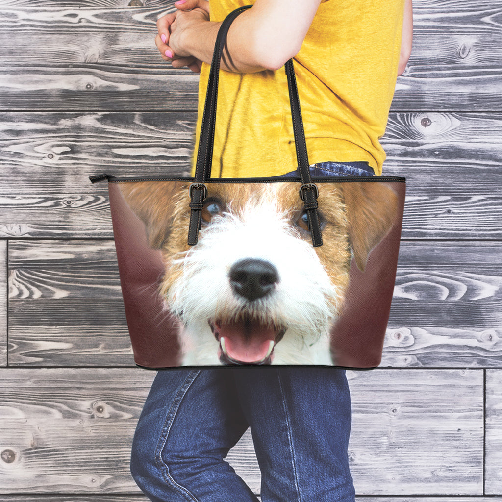 Jack Russell Terrier Portrait Print Leather Tote Bag