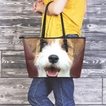 Jack Russell Terrier Portrait Print Leather Tote Bag